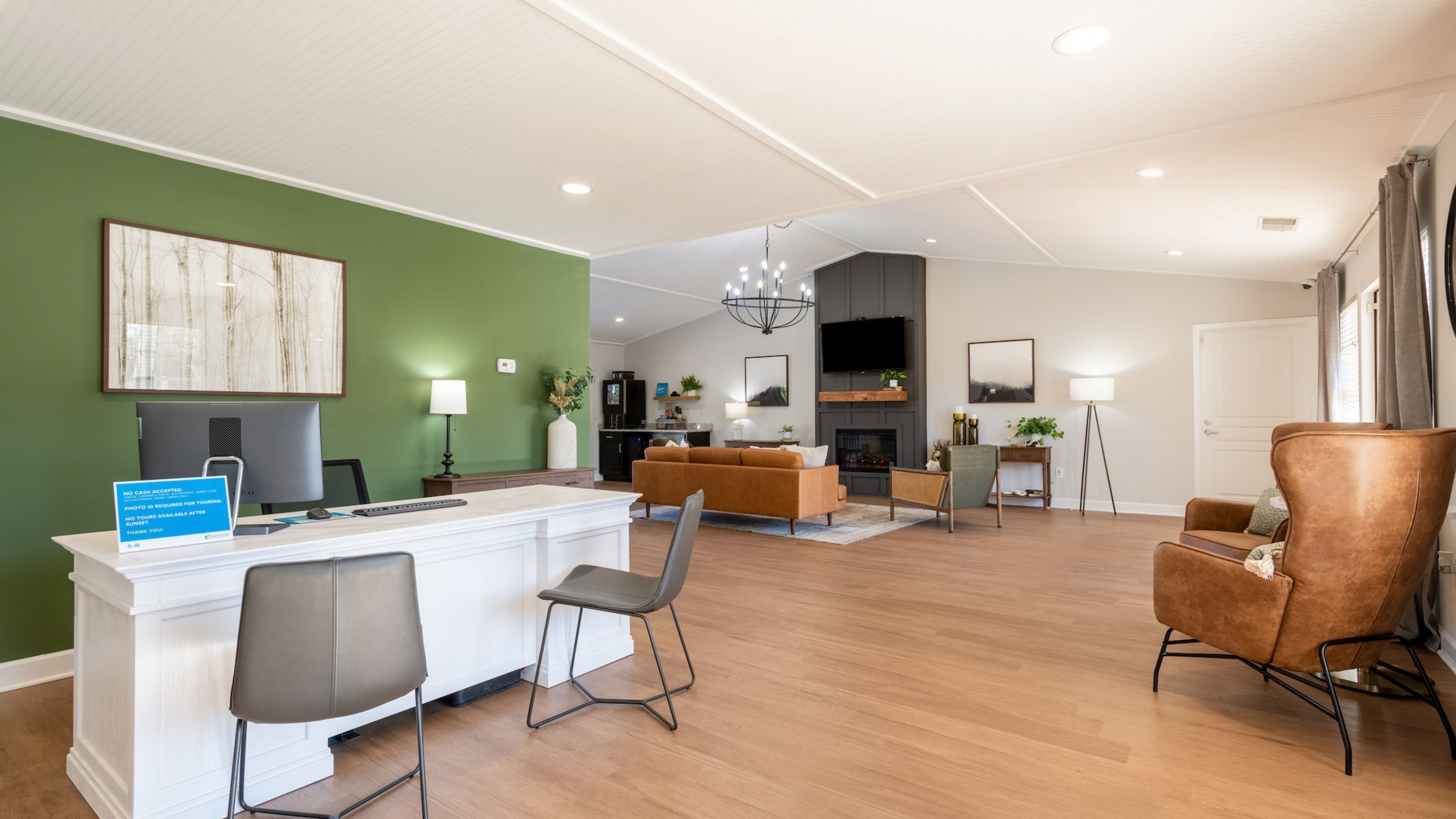 Hawthorne at the Hall resident clubhouse amenity with seating area and beautiful finishes